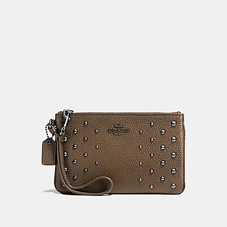 COACH SMALL WRISTLET IN POLISHED PEBBLE LEATHER WITH OMBRE RIVETS - DARK GUNMETAL/FATIGUE - f57862