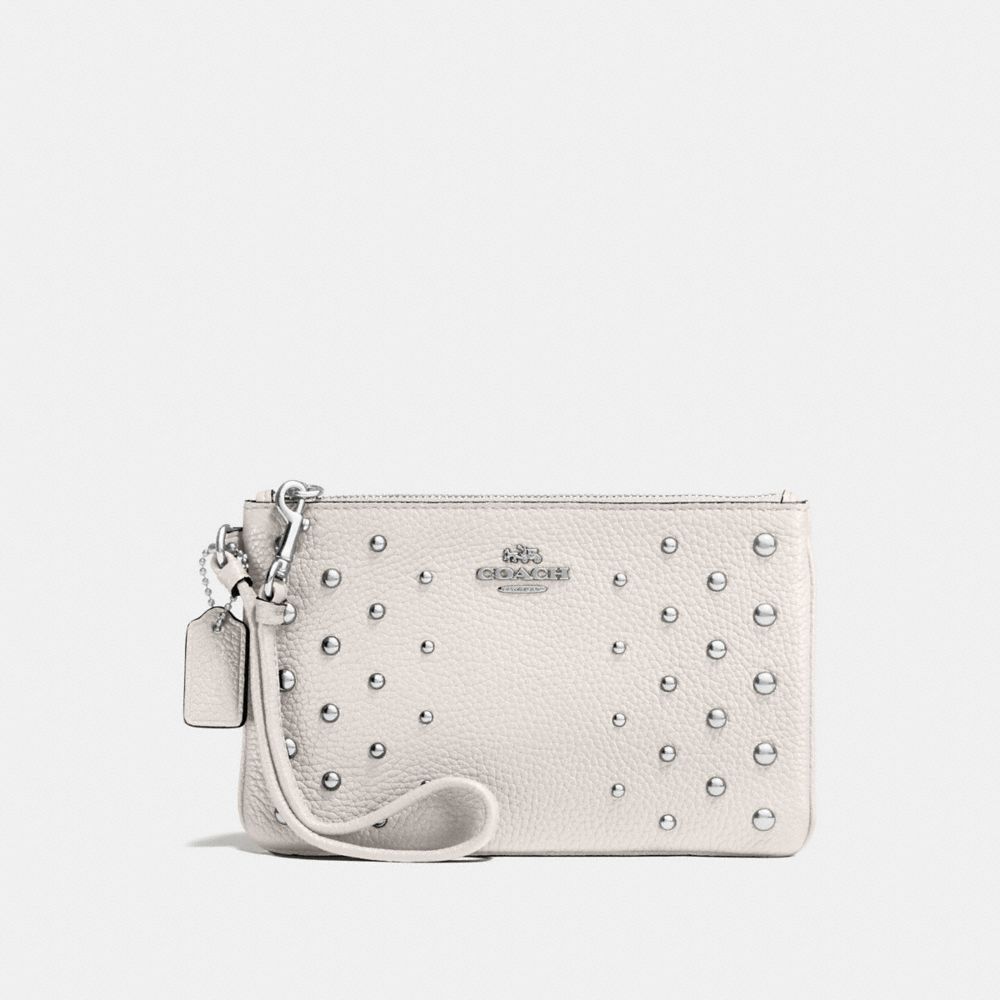 COACH F57862 Small Wristlet In Polished Pebble Leather With Ombre Rivets SILVER/CHALK