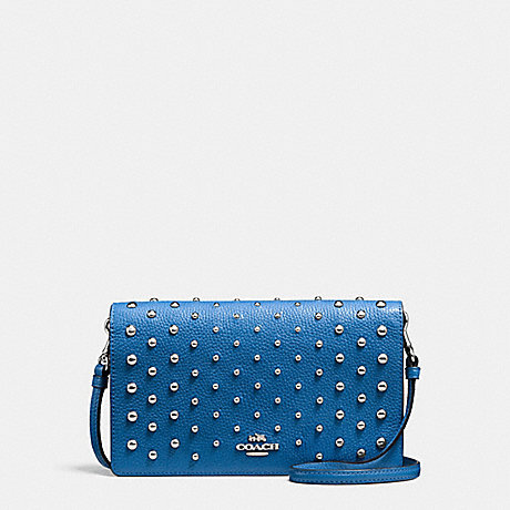 COACH F57863 FOLDOVER CROSSBODY IN POLISHED PEBBLE LEATHER WITH OMBRE RIVETS SILVER/LAPIS