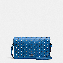 COACH F57863 - FOLDOVER CROSSBODY IN POLISHED PEBBLE LEATHER WITH OMBRE RIVETS SILVER/LAPIS