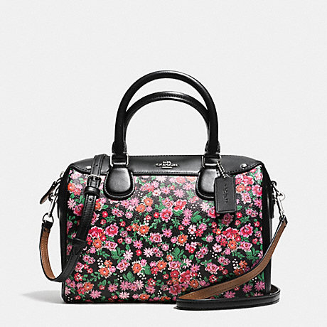 COACH F57882 MINI BENNETT SATCHEL IN POSEY CLUSTER FLORAL PRINT COATED CANVAS SILVER/PINK-MULTI