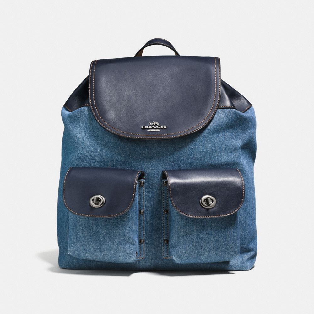 COACH F57905 Billie Backpack In Denim And Leather ANTIQUE SILVER/DENIM