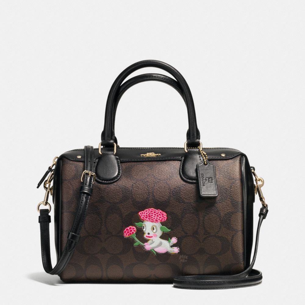 BASEMAN X COACH LOU MINI BENNETT SATCHEL IN SIGNATURE COATED CANVAS - f57906 - IMITATION GOLD/BROWN/BLACK