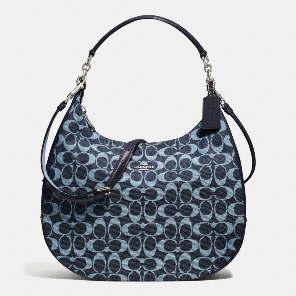 COACH F57912 Harley Hobo In Signature Denim And Leather SILVER/LIGHT DENIM