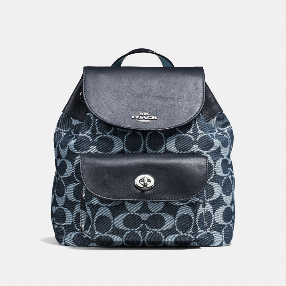 MINI BILLIE BACKPACK IN SIGNATURE DENIM AND LEATHER - f57913 - SILVER/LIGHT DENIM