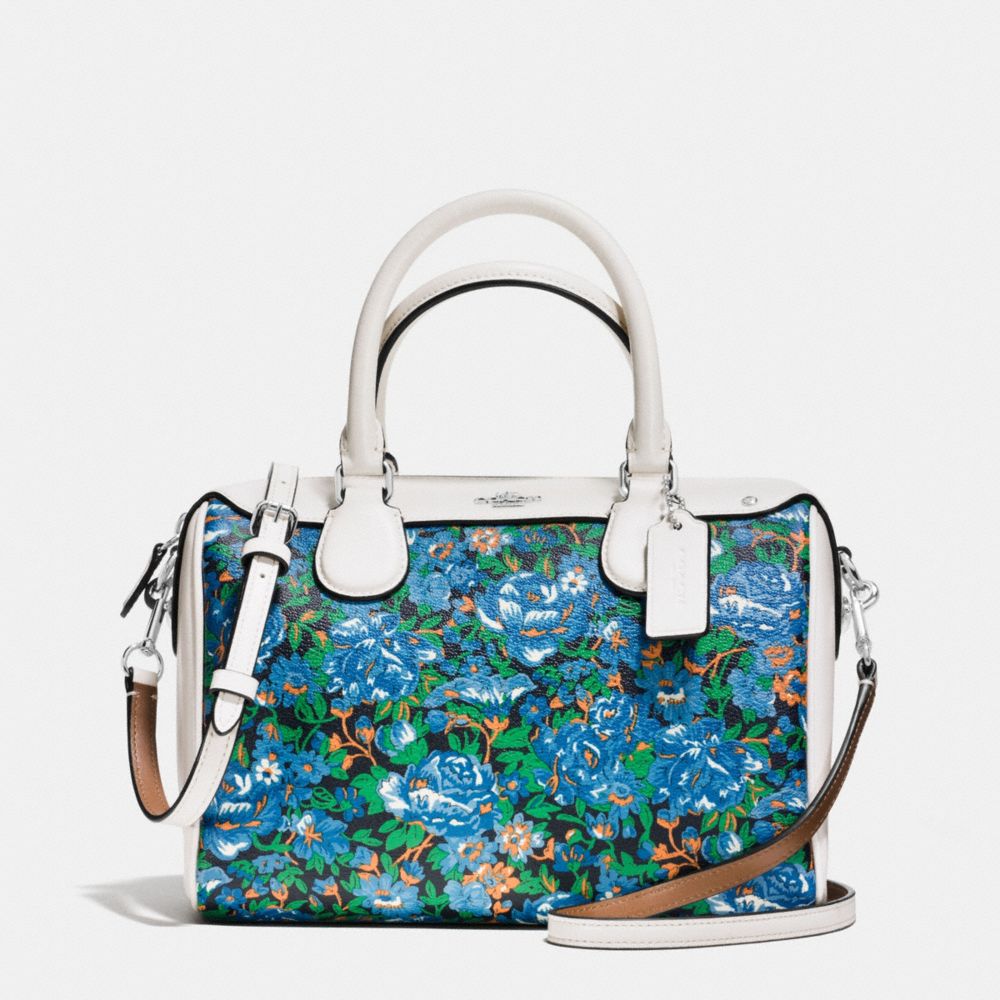 COACH F57921 Mini Bennett Satchel In Rose Meadow Floral Print Coated Canvas SILVER/BLUE MULTI
