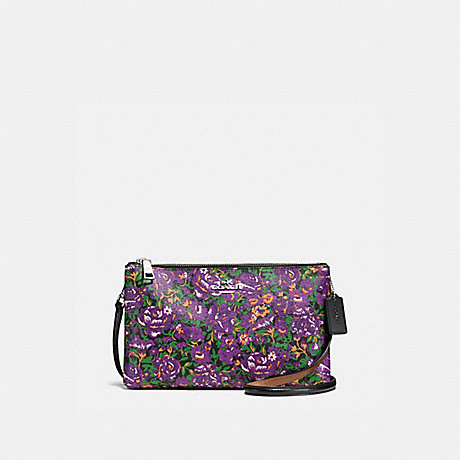 COACH f57922 LYLA CROSSBODY IN ROSE MEADOW FLORAL PRINT COATED CANVAS SILVER/VIOLET MULTI