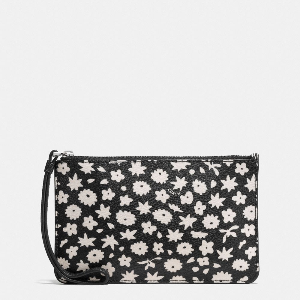 COACH F57936 SMALL WRISTLET IN GRAPHIC FLORAL PRINT COATED CANVAS SILVER/BLACK-MULTI
