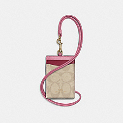 ID LANYARD IN COLORBLOCK SIGNATURE CANVAS - COACH f57964 - khaki/multi/imitation gold