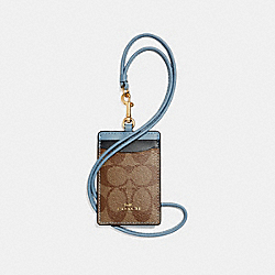 ID LANYARD IN COLORBLOCK SIGNATURE CANVAS - COACH f57964 - KHAKI/MIDNIGHT POOL/LIGHT GOLD