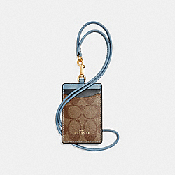 COACH ID LANYARD IN COLORBLOCK SIGNATURE CANVAS - KHAKI/MIDNIGHT POOL/LIGHT GOLD - F57964