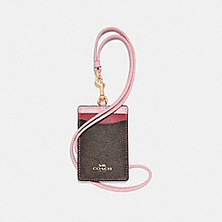 ID LANYARD IN COLORBLOCK SIGNATURE CANVAS - COACH f57964 - BROWN/BLUSH TERRACOTTA/LIGHT GOLD