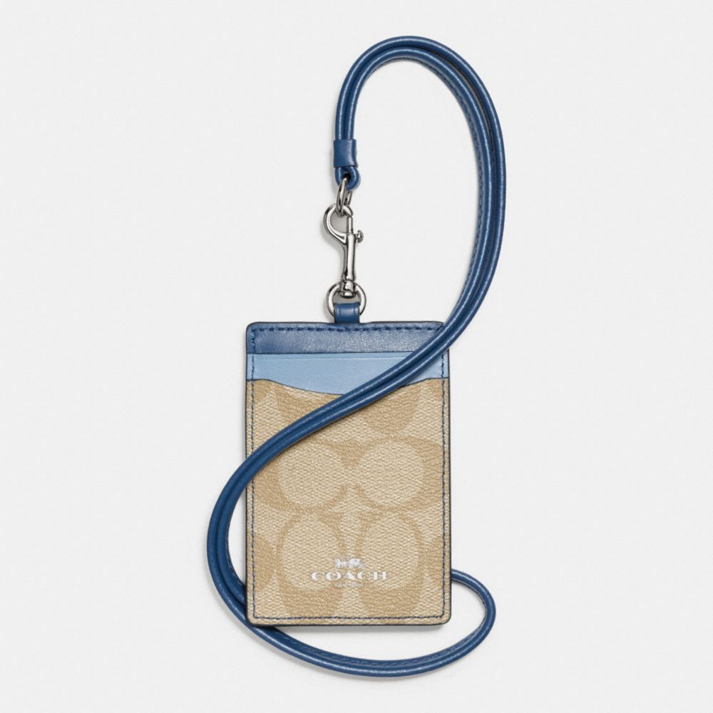 COACH F57964 Lanyard Id Case In Colorblock Signature SILVER/KHAKI/BLUE MULTI