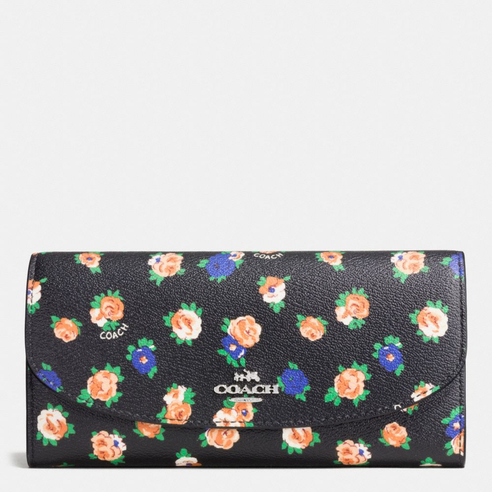 COACH F57979 Slim Envelope Wallet In Tea Rose Floral Print Coated Canvas SILVER/BLACK MULTI