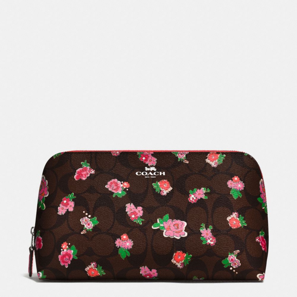 COSMETIC CASE 22 IN FLORAL LOGO PRINT - f57980 - SILVER/BROWN RED MULTI