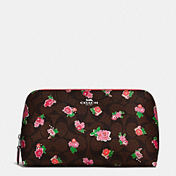 COACH COSMETIC CASE 22 IN FLORAL LOGO PRINT - SILVER/BROWN RED MULTI - F57980