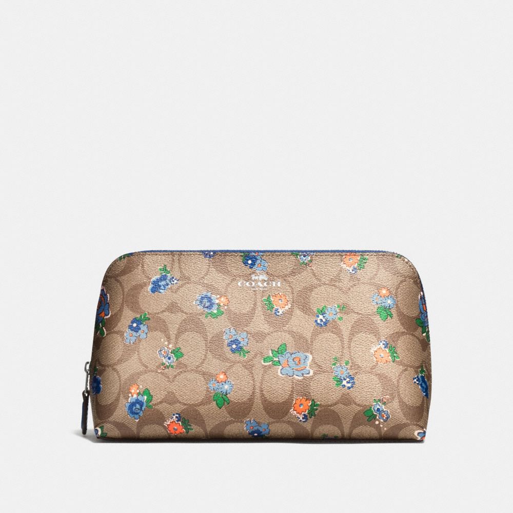 COACH F57980 COSMETIC CASE 22 IN FLORAL LOGO PRINT SILVER/KHAKI-BLUE-MULTI