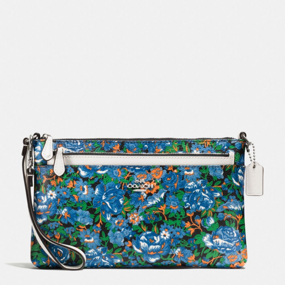 COACH f57987 WRISTLET WITH POP OUT POUCH IN ROSE MEADOW FLORAL PRINT SILVER/BLUE MULTI