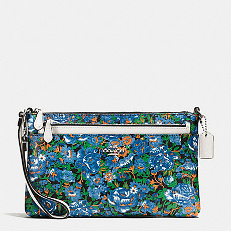 COACH WRISTLET WITH POP OUT POUCH IN ROSE MEADOW FLORAL PRINT - SILVER/BLUE MULTI - f57987