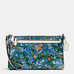 COACH F57987 Wristlet With Pop Out Pouch In Rose Meadow Floral Print SILVER/BLUE MULTI