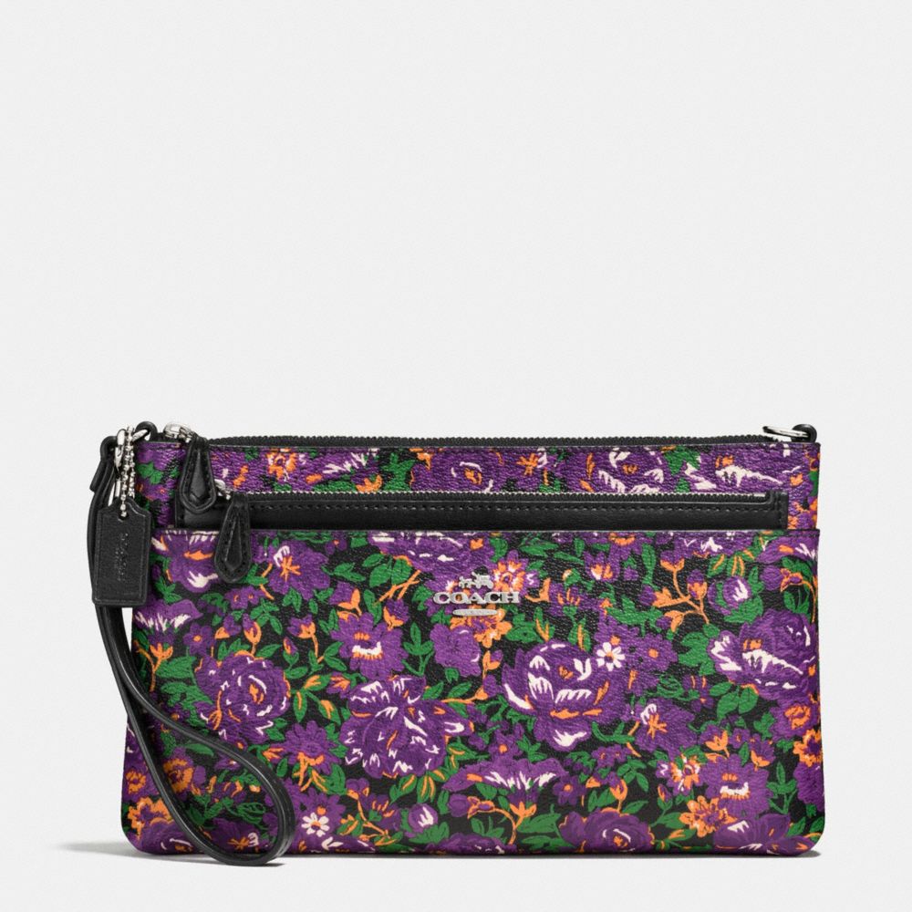 COACH F57987 Wristlet With Pop Out Pouch In Rose Meadow Floral Print SILVER/VIOLET MULTI