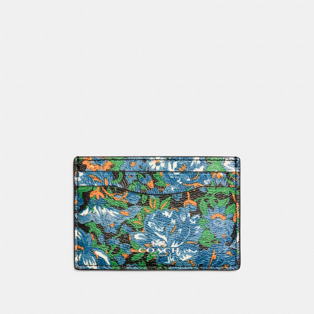 FLAT CARD CASE IN ROSE MEADOW FLORAL PRINT - f57989 - SILVER/BLUE MULTI