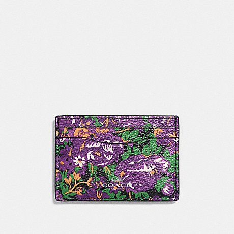 COACH FLAT CARD CASE IN ROSE MEADOW FLORAL PRINT - SILVER/VIOLET MULTI - f57989