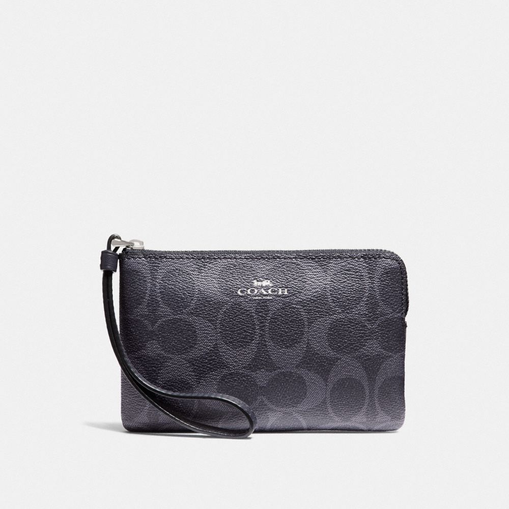 CORNER ZIP WRISTLET IN SIGNATURE CANVAS - F57996 - DENIM MIDNIGHT/SILVER