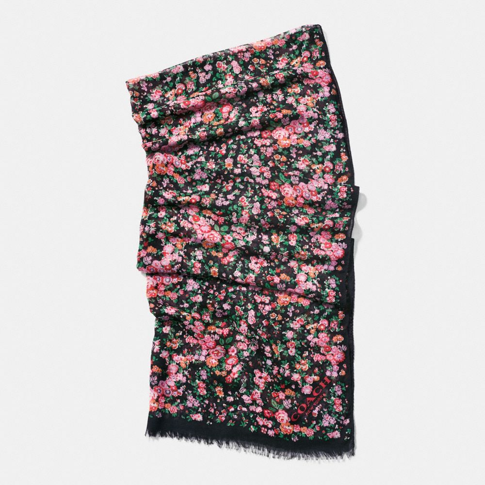 COACH F58010 Posey Cluster Oblong Scarf BLACK MULTICOLOR