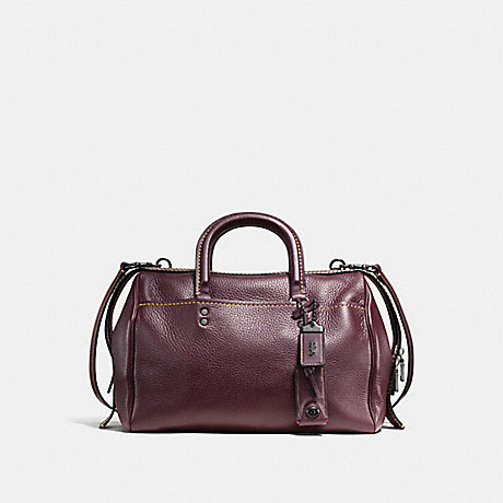 COACH f58023 ROGUE SATCHEL IN GLOVETANNED PEBBLE LEATHER BLACK COPPER/OXBLOOD