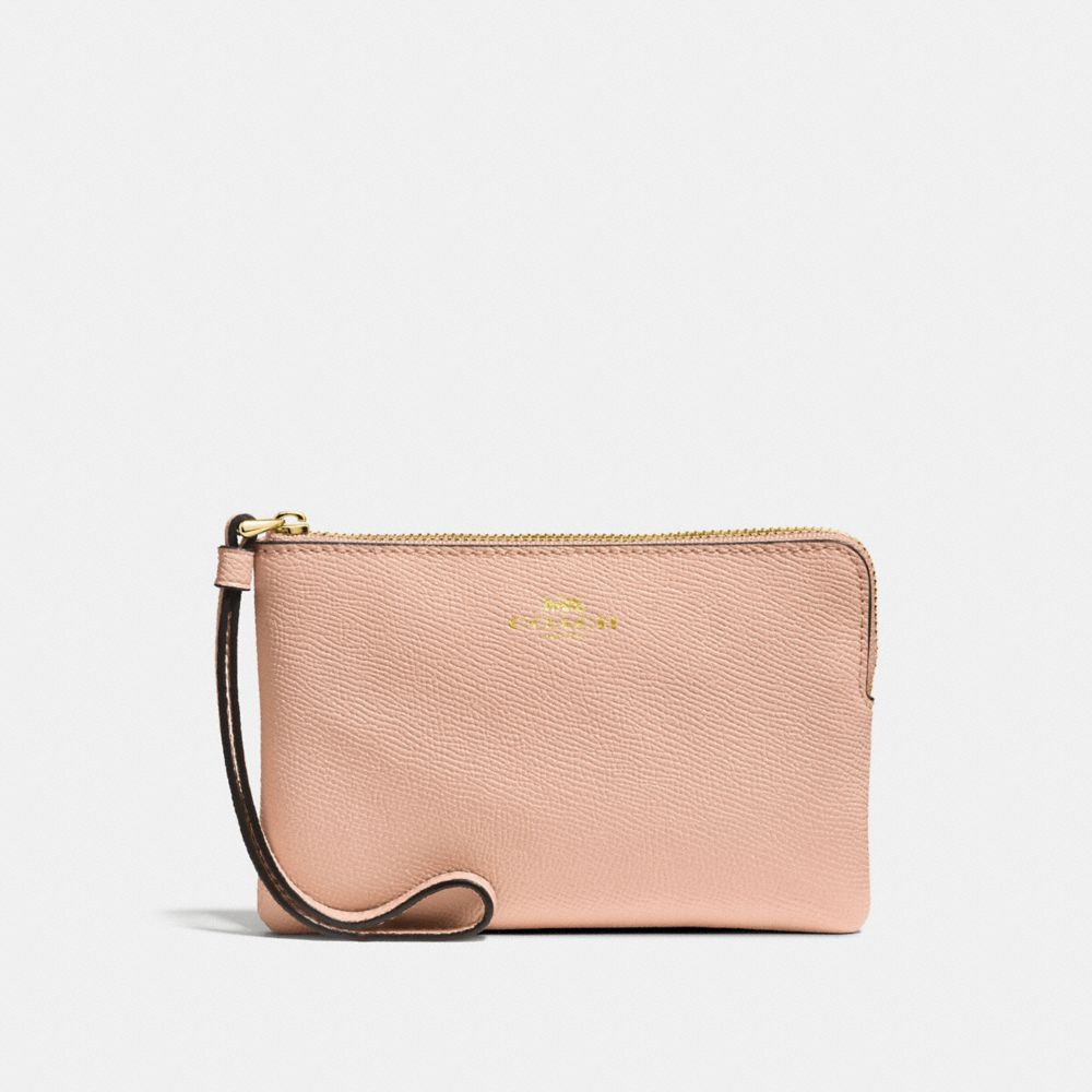 CORNER ZIP WRISTLET IN CROSSGRAIN LEATHER - IMITATION GOLD/NUDE PINK - COACH F58032