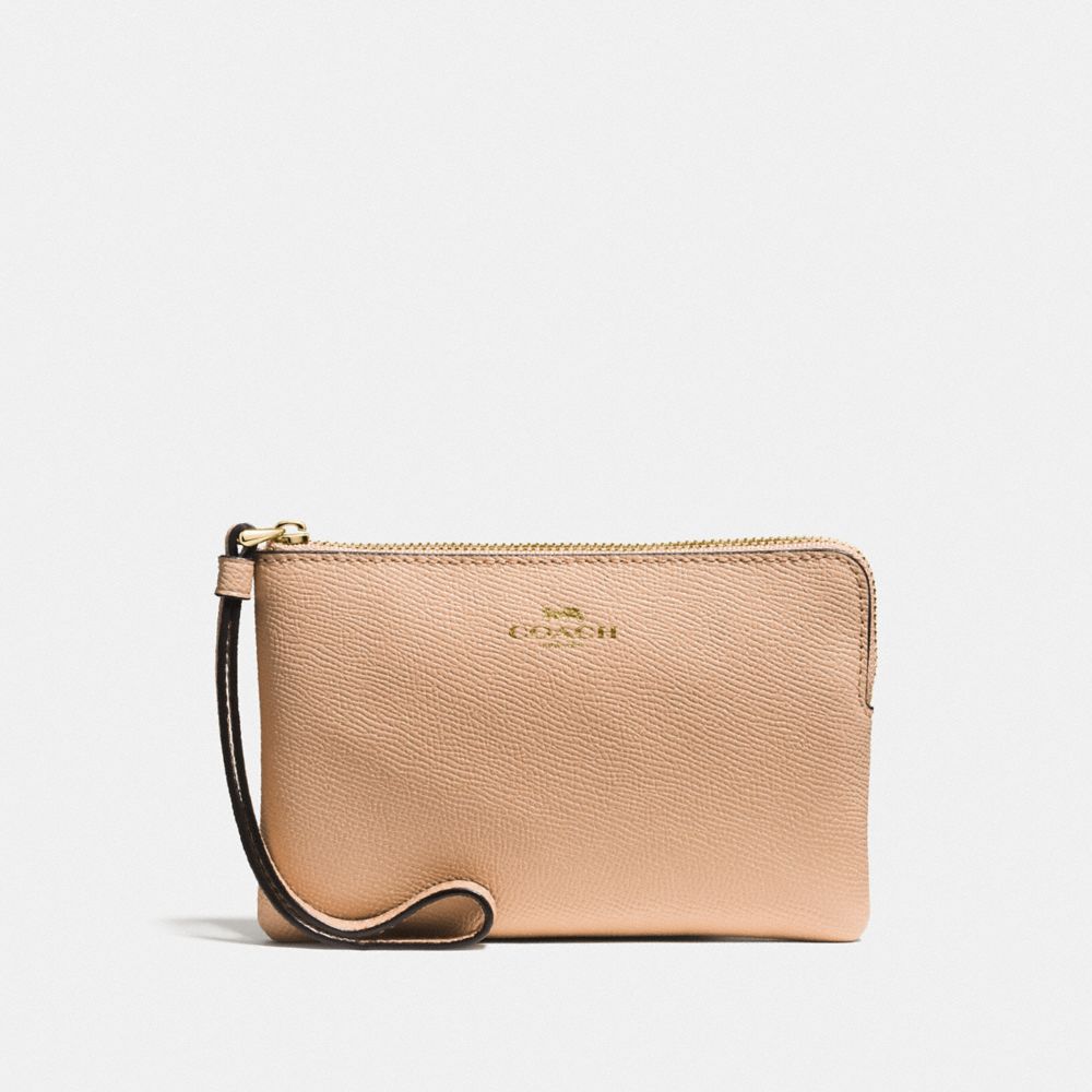 CORNER ZIP WRISTLET IN CROSSGRAIN LEATHER - f58032 - IMITATION GOLD/BEECHWOOD