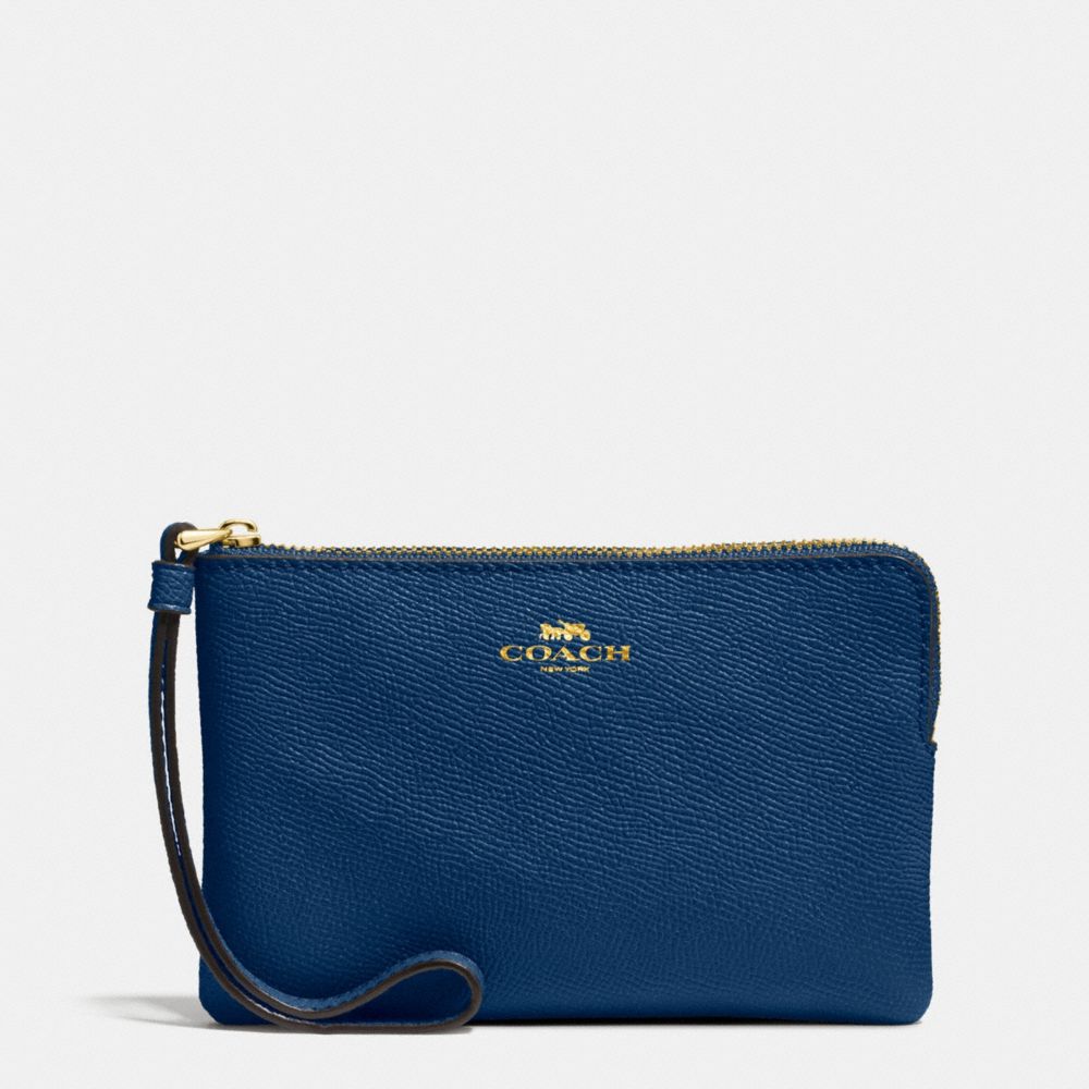 COACH F58032 Corner Zip Wristlet In Crossgrain Leather IMITATION GOLD/MARINA