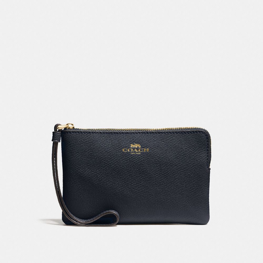 COACH f58032 CORNER ZIP WRISTLET IN CROSSGRAIN LEATHER IMITATION GOLD/MIDNIGHT