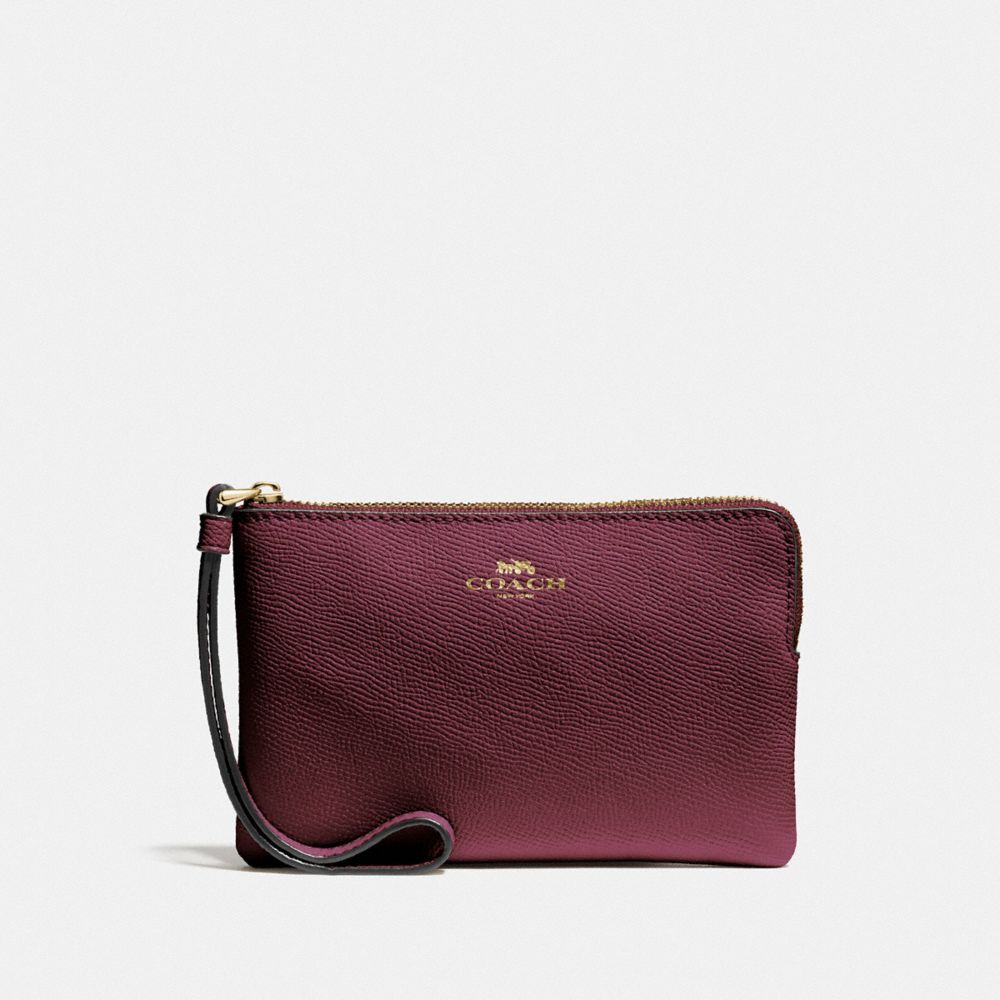 COACH F58032 CORNER ZIP WRISTLET IM/METALLIC-WINE