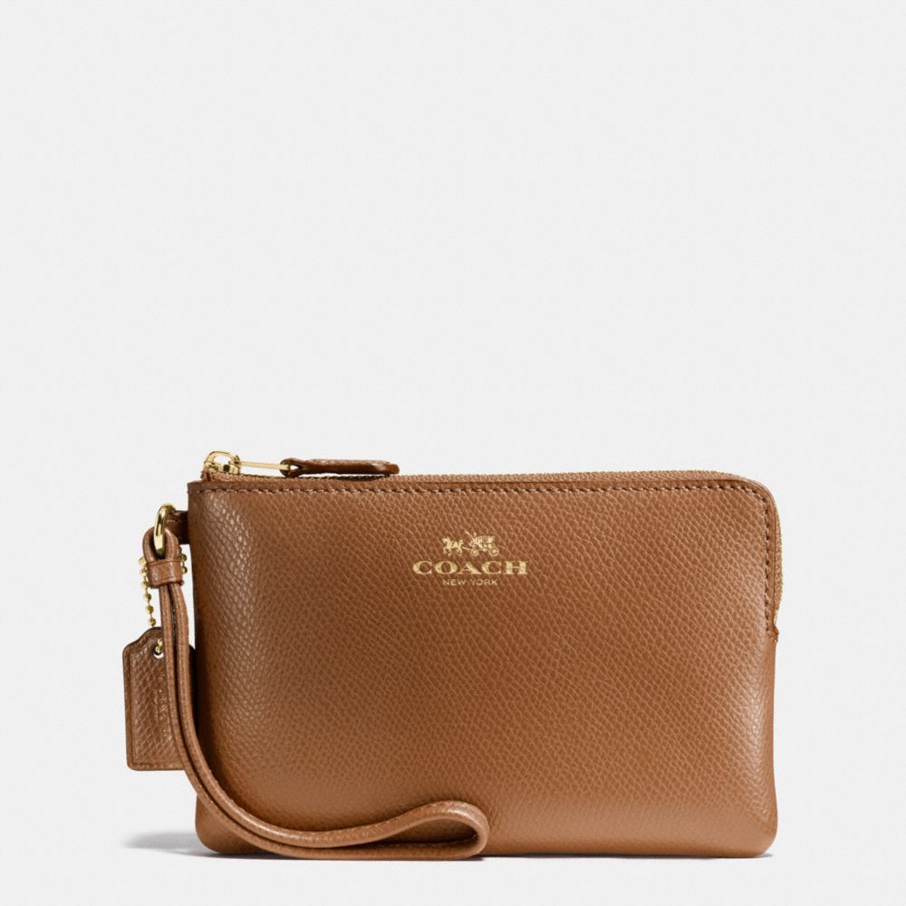 COACH CORNER ZIP WRISTLET IN CROSSGRAIN LEATHER - IMITATION GOLD/SADDLE - f58032