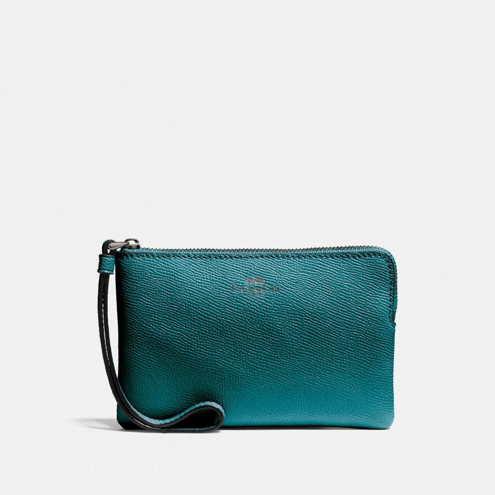 COACH F58032 CORNER ZIP WRISTLET QB/METALLIC-VIRIDIAN