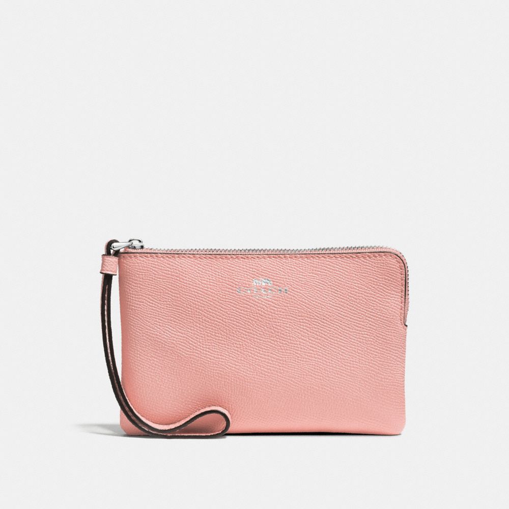 COACH CORNER ZIP WRISTLET IN CROSSGRAIN LEATHER - SILVER/BLUSH - f58032