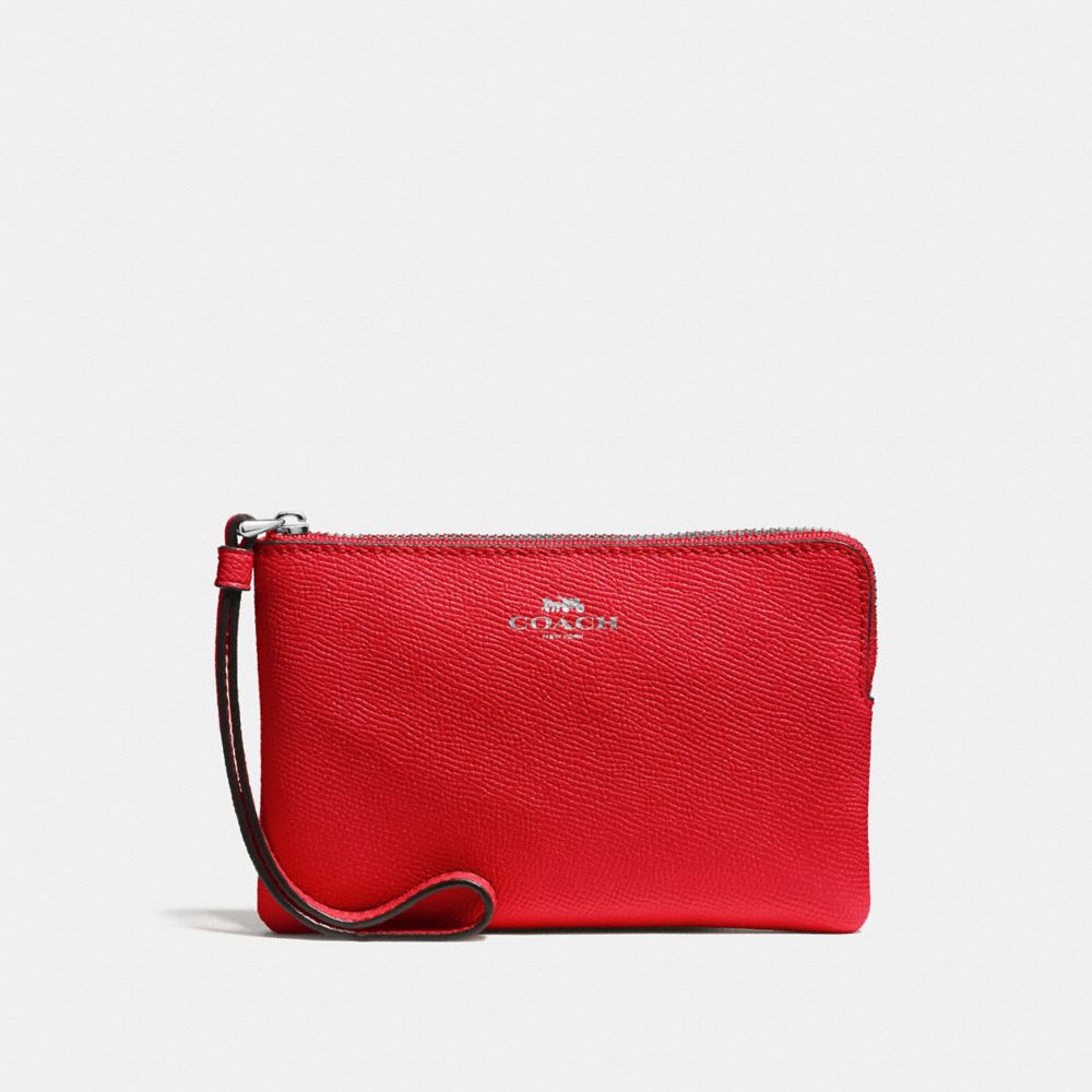 COACH f58032 CORNER ZIP WRISTLET BRIGHT RED/SILVER