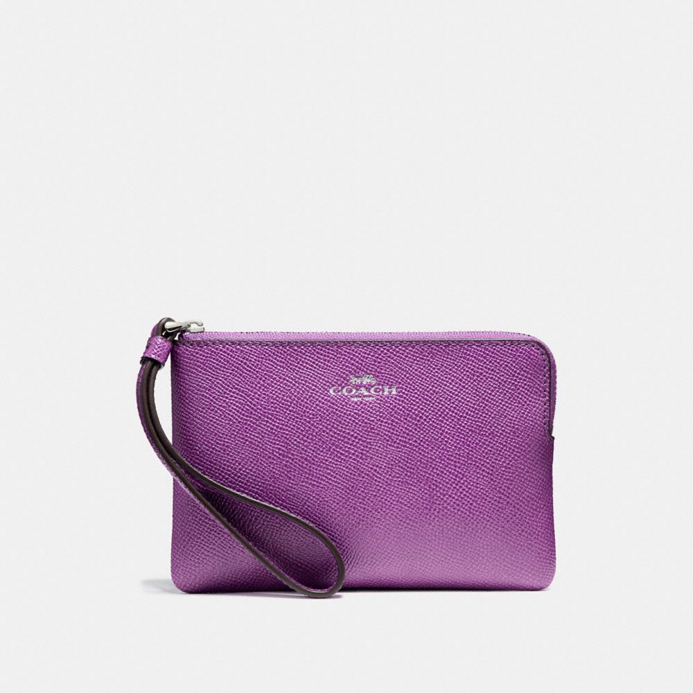 COACH F58032 CORNER ZIP WRISTLET SILVER/BERRY