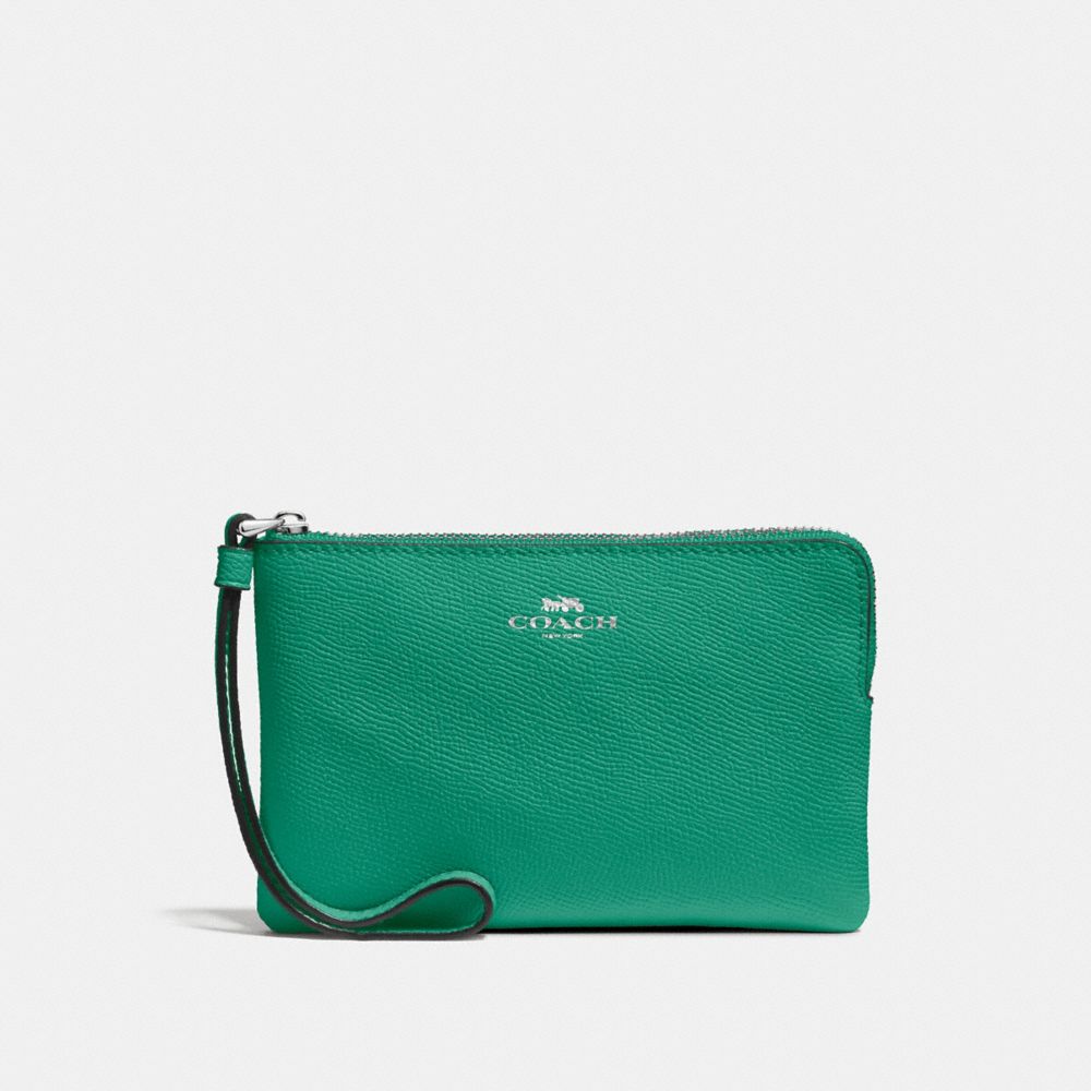 COACH F58032 Corner Zip Wristlet GREEN/SILVER