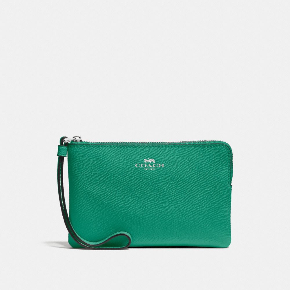 COACH F58032 CORNER ZIP WRISTLET GREEN/SILVER