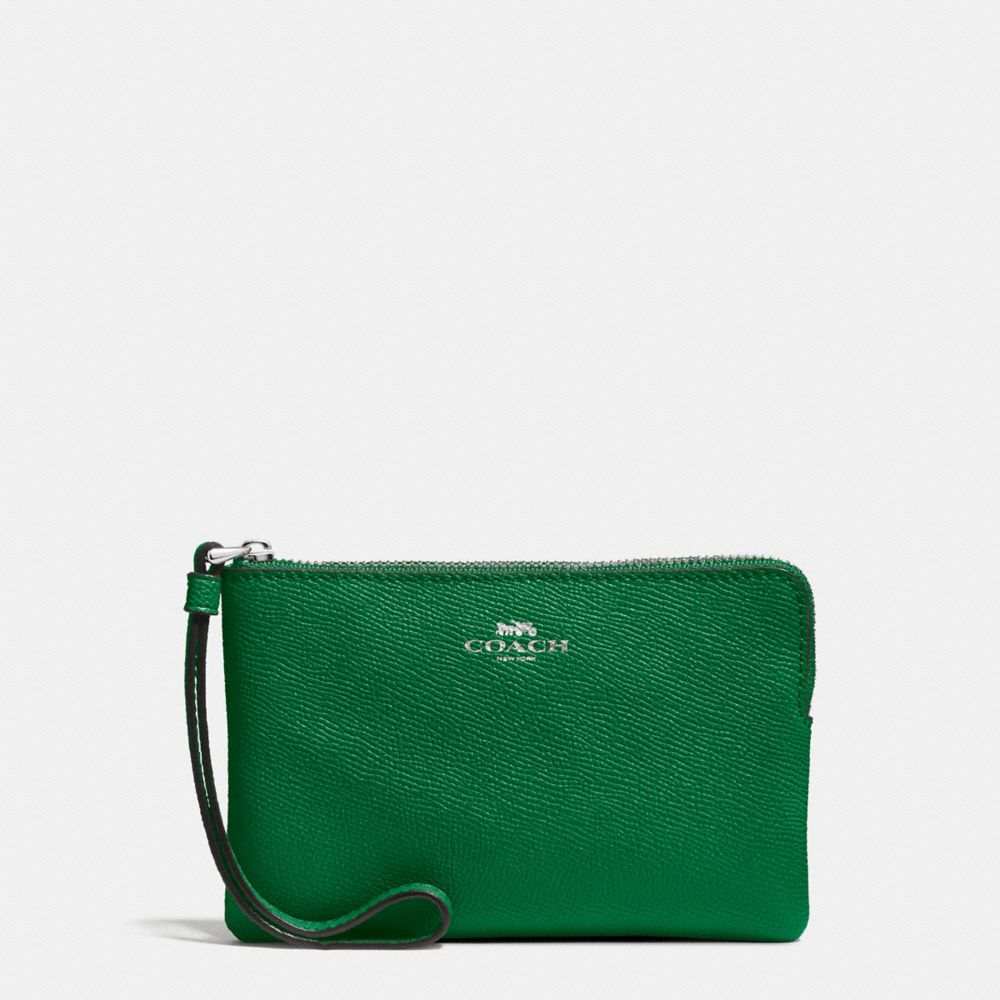 COACH CORNER ZIP WRISTLET IN CROSSGRAIN LEATHER - SILVER/JADE - f58032