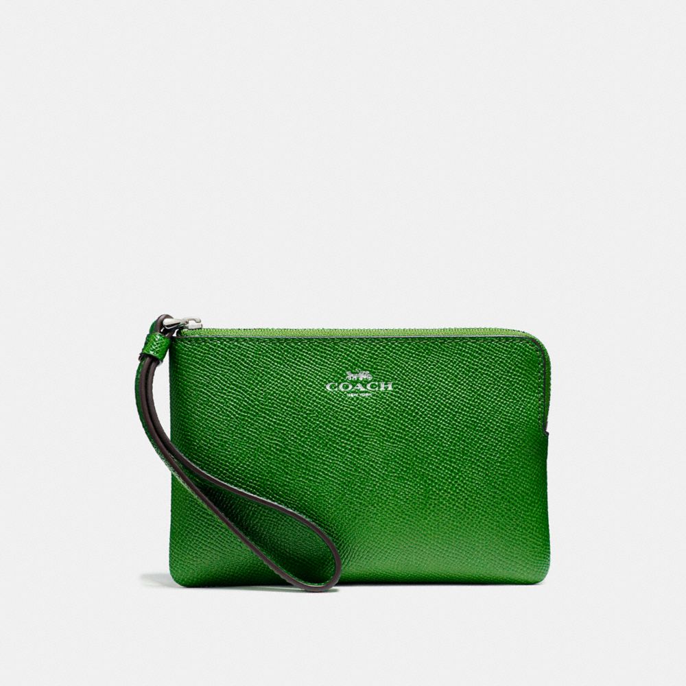 COACH F58032 CORNER ZIP WRISTLET SILVER/KELLY-GREEN