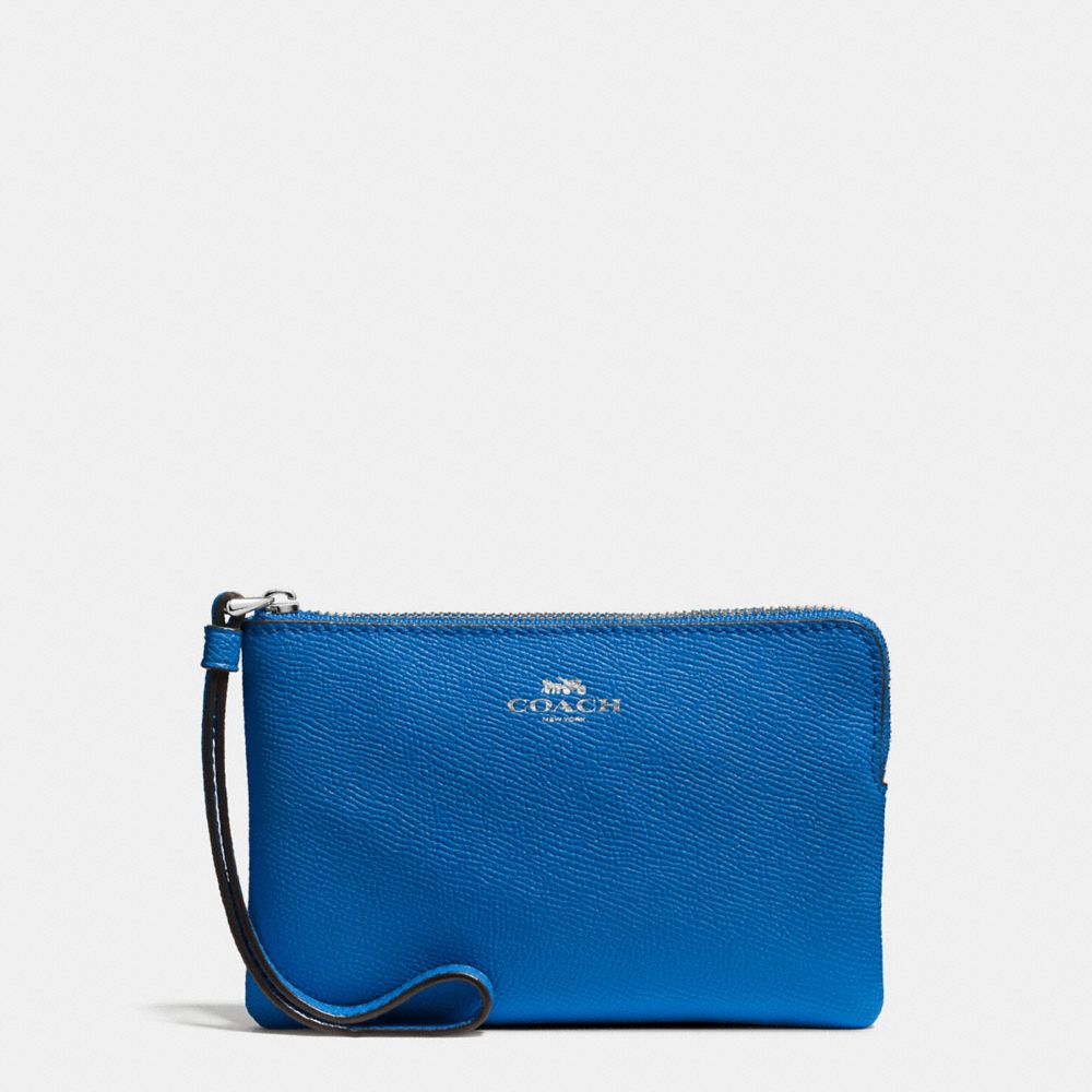 COACH CORNER ZIP WRISTLET IN CROSSGRAIN LEATHER - SILVER/LAPIS - F58032