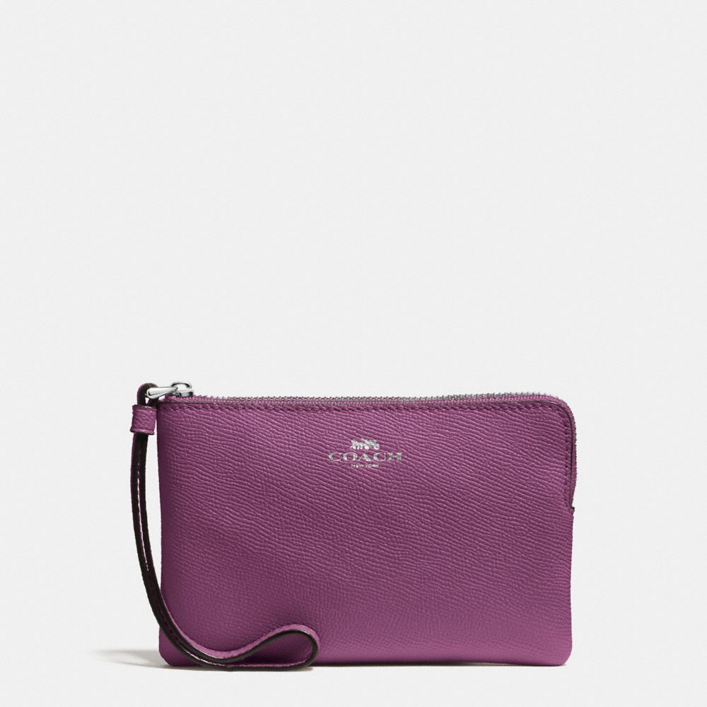 COACH F58032 - CORNER ZIP WRISTLET IN CROSSGRAIN LEATHER SILVER/MAUVE