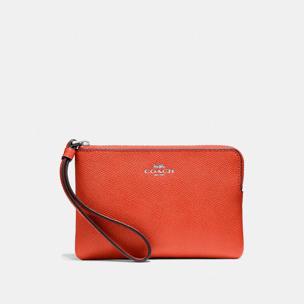 COACH f58032 CORNER ZIP WRISTLET ORANGE RED/SILVER