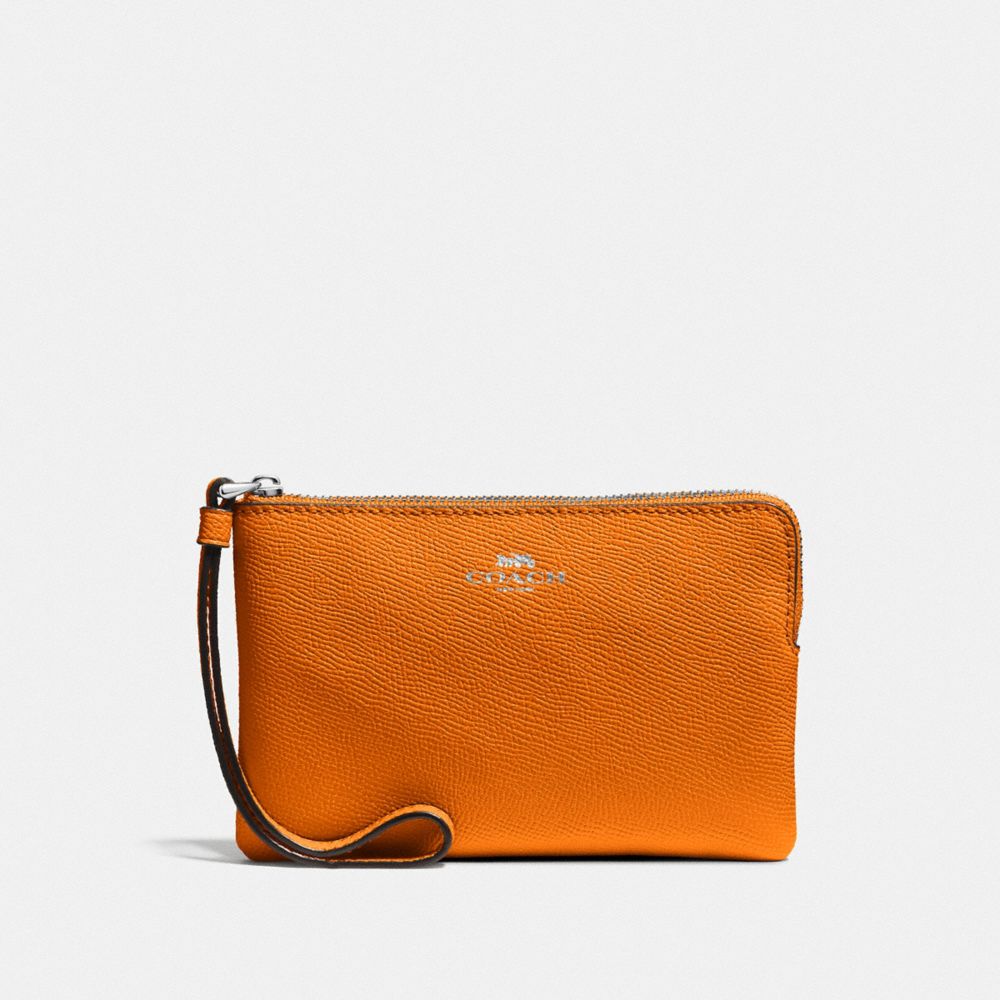 COACH F58032 CORNER ZIP WRISTLET DARK-ORANGE/SILVER