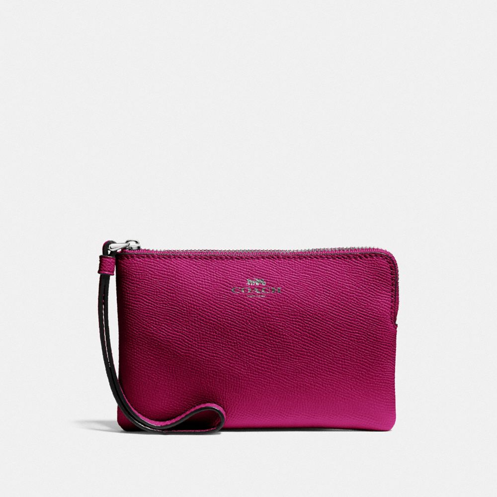 COACH F58032 Corner Zip Wristlet SV/DARK FUCHSIA