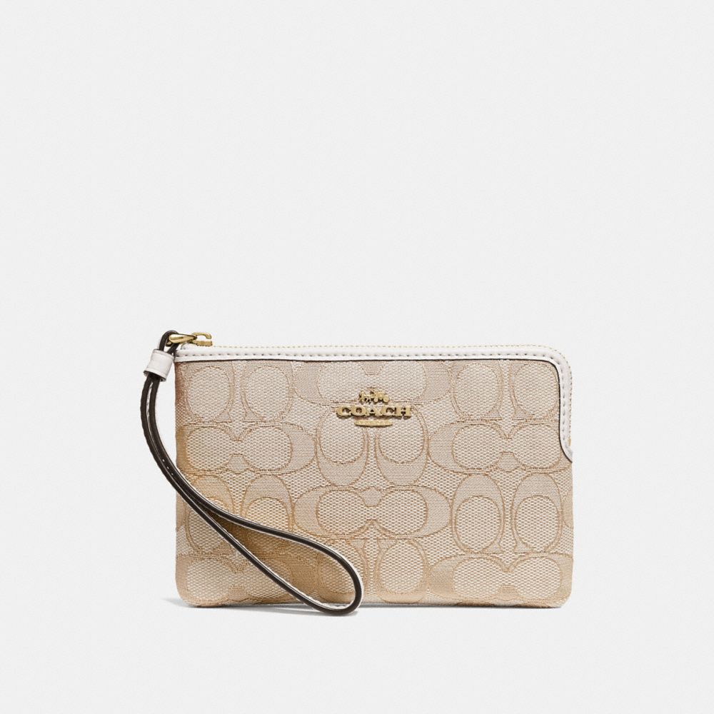 CORNER ZIP WRISTLET IN SIGNATURE CANVAS - LIGHT KHAKI/CHALK/LIGHT GOLD - COACH F58033